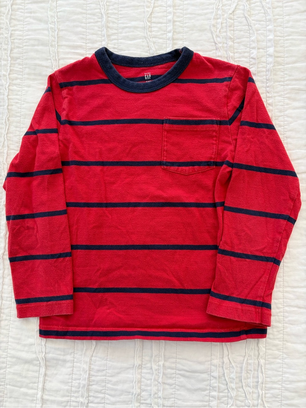 GAP Red Long-Sleeve Tee with Navy Stripes
